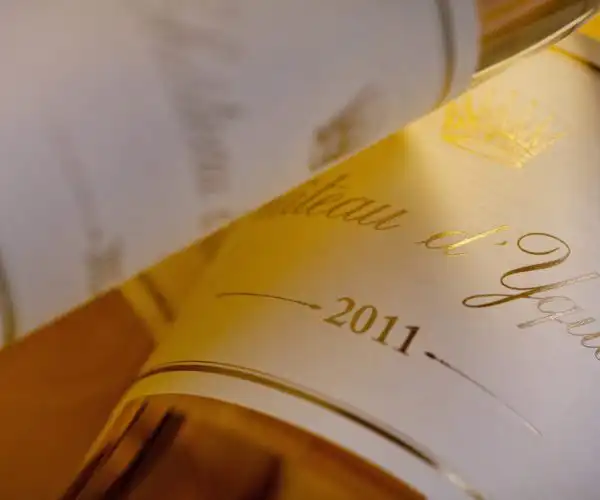 Gros plan sur un verre de vin blanc lors d'un dîner dans un restaurant à Bordeaux.